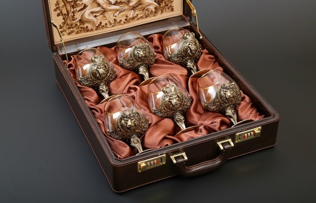 Бокал для коньяка "Царский" 6 шт . в подарочном футляре с художественным оформлением  430 мл - фото №3