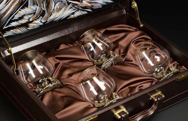 Бокал для коньяка "Утро в сосновом бору "эконом   4 шт. в подарочном футляре с художественным оформлением  430 мл - фото №1