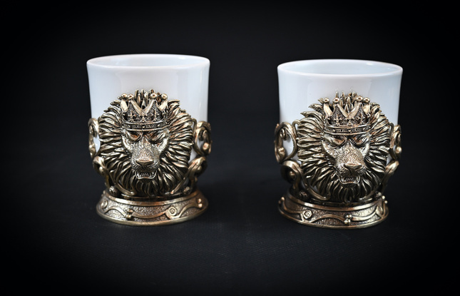 Чашка для кофе "Лев Vip" 2шт. в подарочном футляре с художественным оформлением черн. 200 мл - фото №3