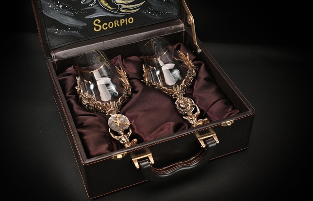 Бокал для вина "Гороскоп Скорпион"  2 шт.  в подарочном футляре с художественным оформлением  430 мл - фото №1