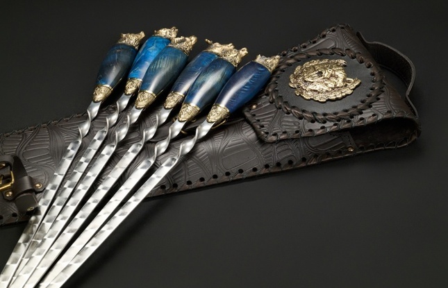 Набор шампуров в чехле "Кочевник Премиум 10 Звери большие" голубой - фото №1