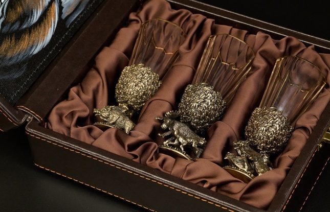 Набор лафитников «Русский Лес " 3 шт в подарочном футляре с художественным оформлением  50 мл - фото №1