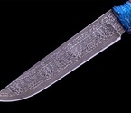 Авторский нож «Львиное сердце» (мозаичный дамаск с никелем, кость моржа, больстер мозайка) скримшоу с 2-х сторон - фото №3