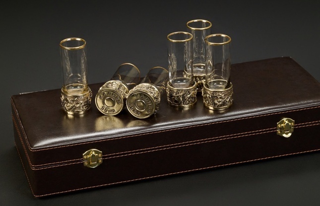 Набор стопок патрон  "Охота""  50 мл 6 шт  в подарочном футляре с художественным оформлением - фото №2