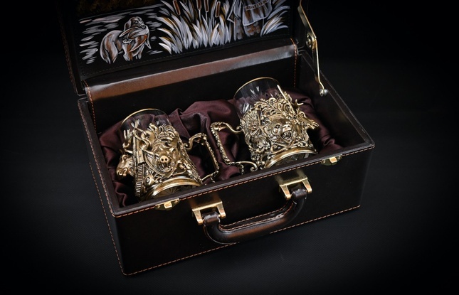 Набор подстаканников "Трофейный" 2 шт в подарочном футляре с художественным оформлением  250 мл - фото №1