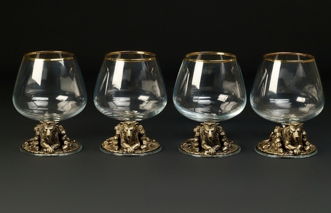 Бокал для коньяка  "Лев VIP"эконом   4 шт. в подарочном футляре с художественным оформлением  430 мл - фото №3