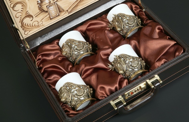 Набор чашек  для кофе "Трофейный" 4 шт. в подарочном футляре с художественным оформлением 200 мл - фото №3