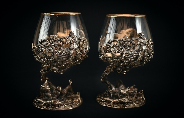 Бокал для коньяка "Охота Элит"  4 шт.  в подарочном футляре с художественным оформлением  430 мл - фото №4