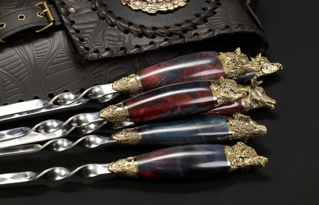 Набор шампуров в чехле "Кочевник Премиум 10 Звери большие" красно-синий - фото №2