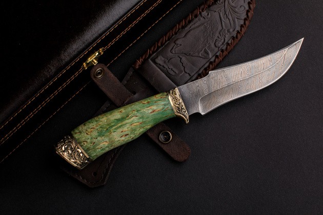 Нож туристический Клык 2  дамасская сталь в подарочном футляре.