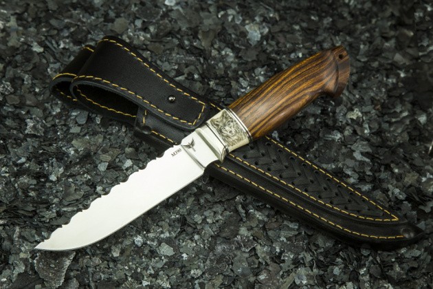 Нож «Вепрь» (М390, айронвуд, эльфорин) скримшоу "wolf"
