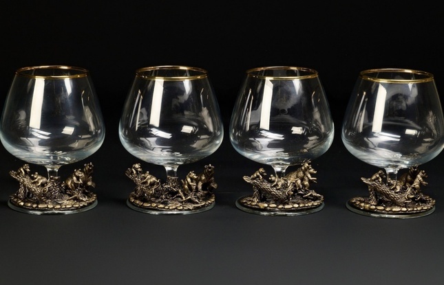 Бокал для коньяка "Утро в сосновом бору "эконом   4 шт. в подарочном футляре с художественным оформлением  430 мл - фото №2