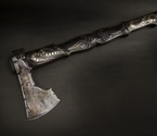 Авторский топор «Ермак 2» (мозаичный дамаск с никелем, мореный граб, инкрустация) - фото №5