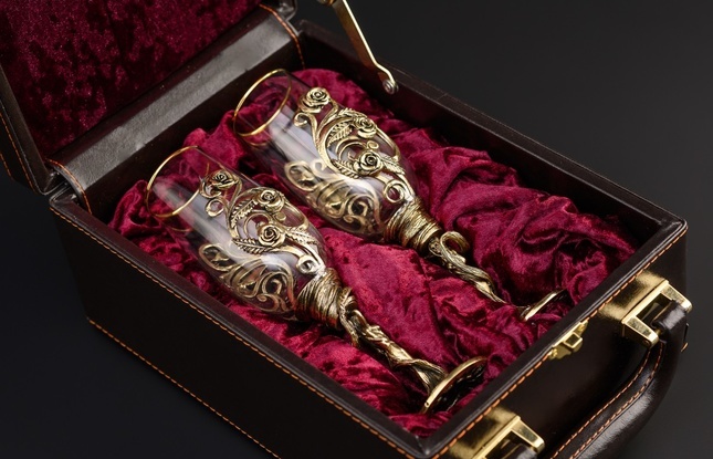 Набор бокалов для шампанского «Флора» (2 шт.) в подарочном футляре 180 мл - фото №1