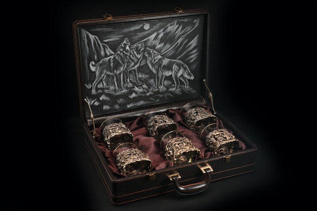 Подарочный набор стаканов для виски   Охота   6 шт. 310 мл в подарочном кейсе  с художественным оформлением