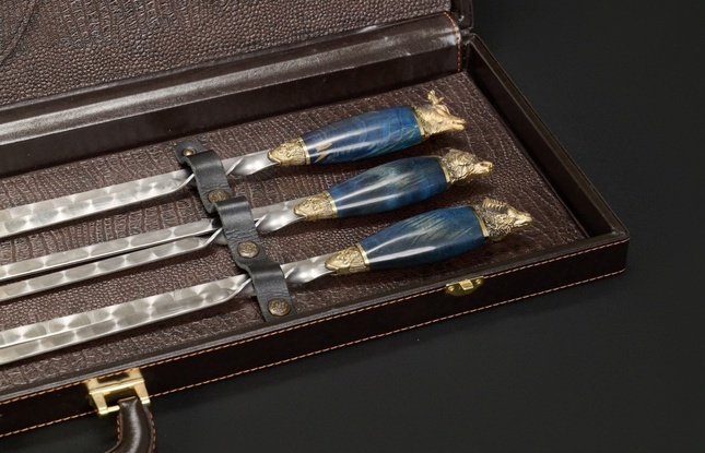 Набор шампуров в футляре «Презент 4» Голубая карельская береза - фото №2