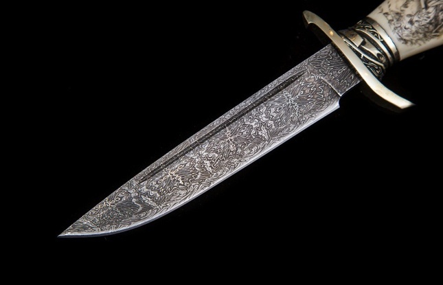 Авторская Финка «НКВД» (мозаичный дамаск с никелем, клык моржа) - фото №2