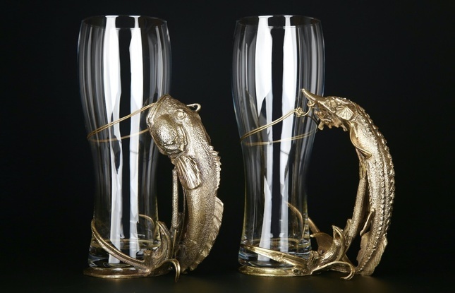 Набор бокалов для пива «Бычок и Стерлядь »  2 шт в подарочном футляре с художественным оформлением - фото №1