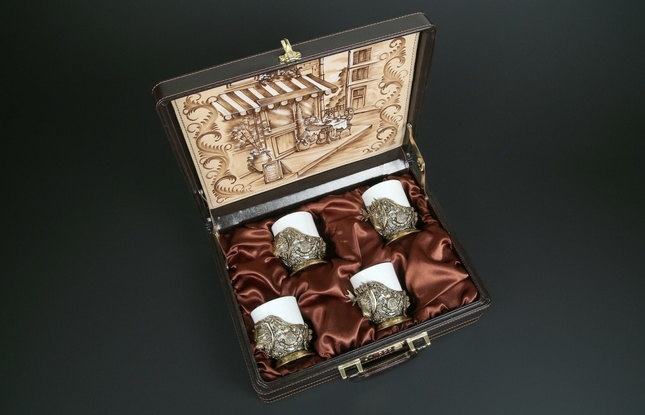 Набор чашек  для кофе "Трофейный" 4 шт. в подарочном футляре с художественным оформлением 200 мл - фото №1