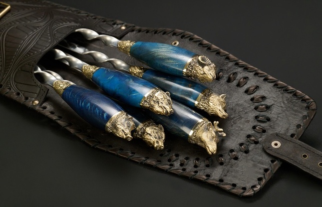 Набор шампуров в чехле "Кочевник Премиум 10 Звери большие" голубой - фото №2