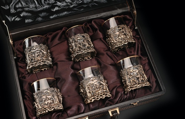 Подарочный набор стаканов для виски   Охота   6 шт. 310 мл в подарочном кейсе  с художественным оформлением - фото №2