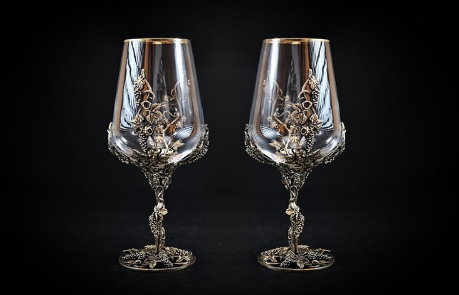 Набор бокалов для вина «Виноград» (2шт.) в подарочном футляре с художественным оформлением 450 мл - фото №2