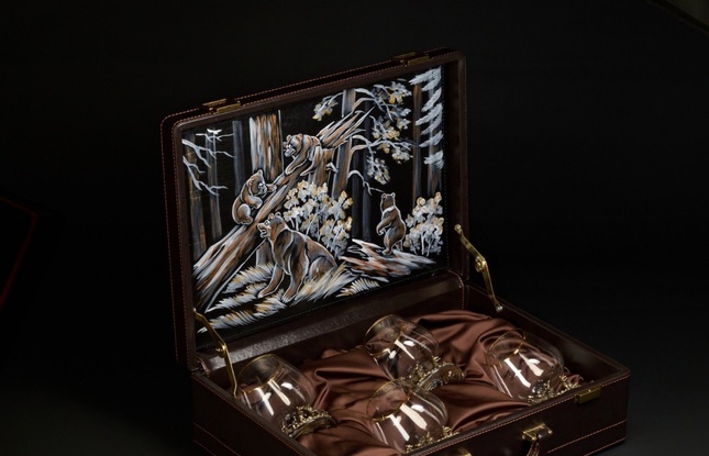 Бокал для коньяка "Утро в сосновом бору "эконом   6 шт. в подарочном футляре с художественным оформлением  430 мл - фото №1