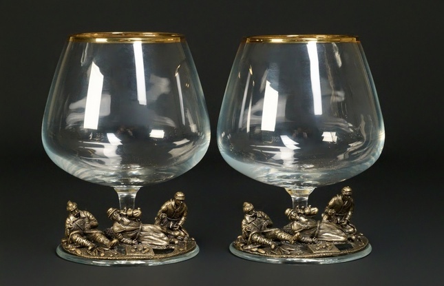 Бокал для коньяка "Охотники на привале"эконом   2 шт. в подарочном футляре с художественным оформлением  430 мл - фото №5